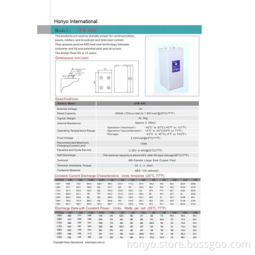 2V 600Ah VRLA AGM/SLA Batteries
